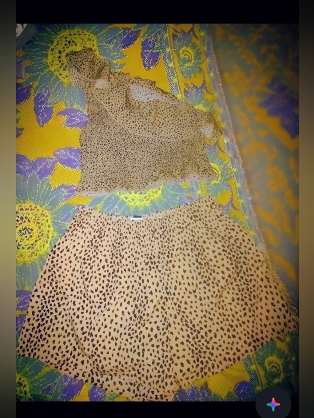 Leopard Print Two-Piece Skirt Set - Tan & Black